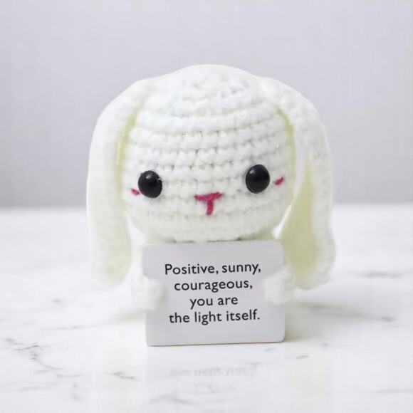 White Bunny Plush with Inspirational Message Kawaii Style Motivational Gift - Picture 6 of 6